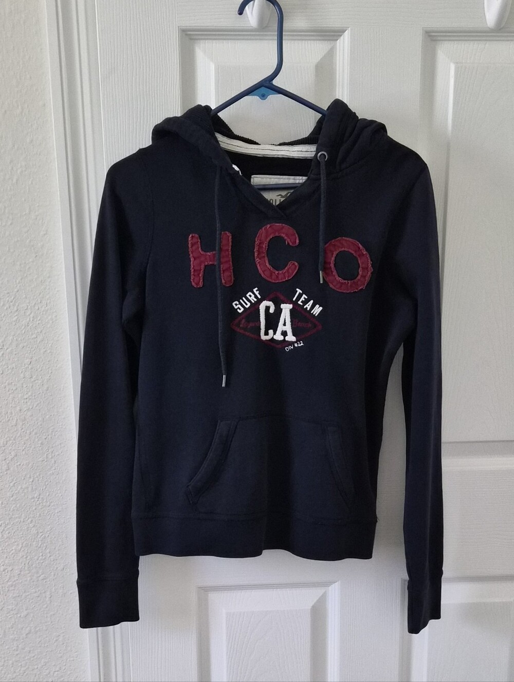 Hollister Navy Hooded Sweatshirt with Red Applique
